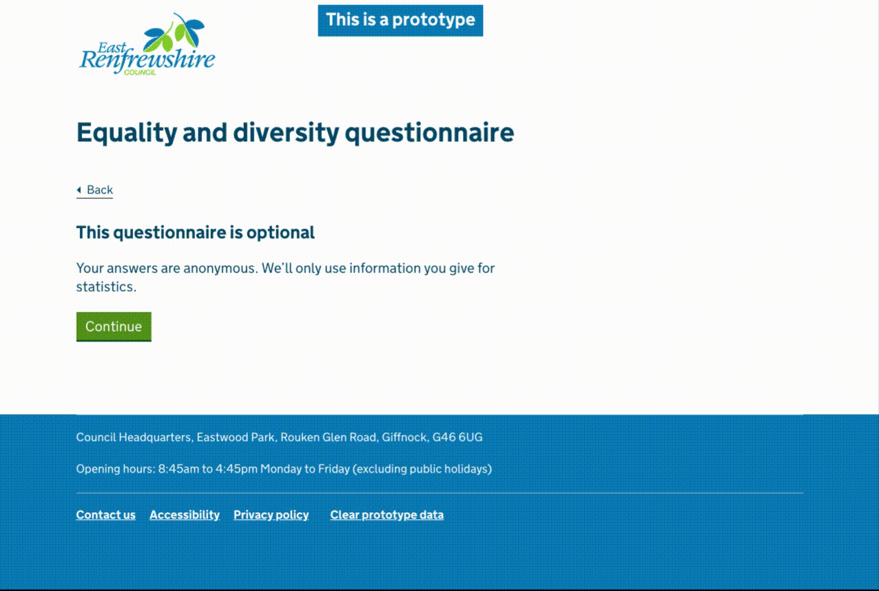 filling the Equality and Diversity questionnaire. Video. No sound. Opens in a new tab