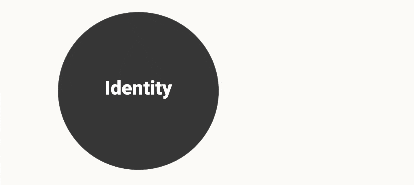 A black circle named 'Identity' with labels for Disability, Neurodiversity, but also Ethnicity, age, gender, body size, medical condition, sexual orientaton, ways to communicate, beliefs, culture and education.
        Next to it, there is a rounded rectangle named 'Circunstances' with a label for Digital capability, but also income and social class, living and working situation, caring responsibilities