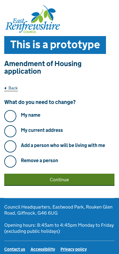 one page of the amendment form- mobile view. screenshot. Opens in a new tab