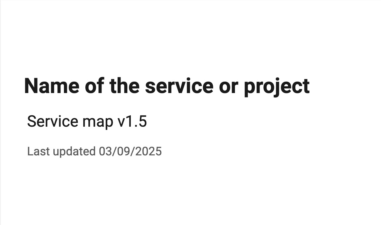 mini title slide for the name of the service or project, with a version number and the date it was last updated